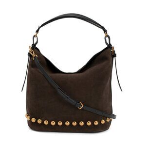 VIOLA CASTELLANI Tmoro Brown Made In Italy Suede Bucket Bag With Bottom Studs